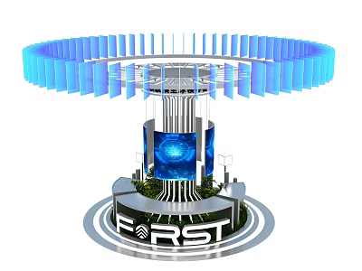 Modern Circular Display Cabinet With Blue Lighting Screen And FIRST Logo 3d model