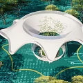 Modern Plaza Landscape With White Architectural Structure Central Tree And Digital Grid Ground 3d model