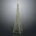 Modern Golden Steel Power Tower With Overhead Power Lines And Grid Structure