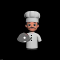 Cartoon Man in Chef Uniform Wearing Chef Hat Holding Silver Serving Tray