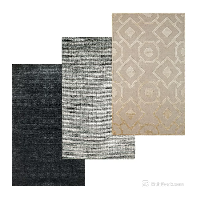 Dark Gray Light Gray Beige Square Rugs Featuring Striped And Geometric Patterns 3d model
