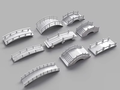 Various Landscape Bridge Models With Different Designs And Decorative Railings 3d model