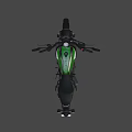 Green Motorcycle Parked Near Abandoned Building With Greenery And Cement Ground