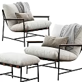 Modern Single Sofa With Ottoman Light Gray Fabric And Black Metal Frame