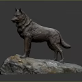 Detailed Artistic Wolf Sculpture Standing On Natural Stone Base With Textured Surface