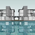 Modern Duplex Villa Exterior Design With Swimming Pool And Water Reflection 3d model