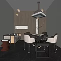 Hotel Mahjong Room Traditional Chinese Style Interior With Wooden Wall Hanging Lamp And Round Table 3d model