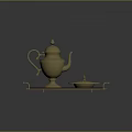 Ornate Brass Teapot On Red Patterned Tray With Golden Border For Home Decor