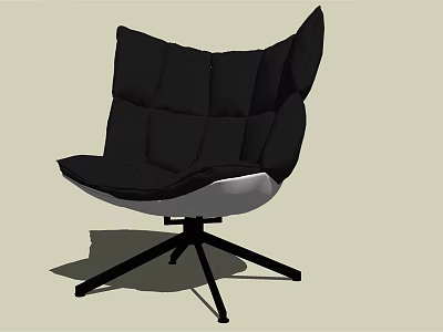 Black Accent Chair with Plush Cushion and Five Legged Metal Base 3d model