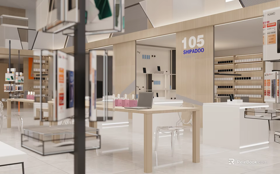SHUPADO 105 Modern Retail Store Interior With Display Shelves Counter And Products 3d model 
