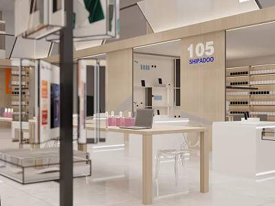 SHUPADO 105 Modern Retail Store Interior With Display Shelves Counter And Products 3d model