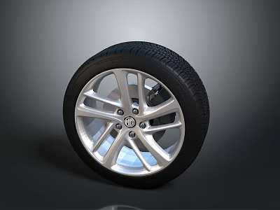 Black Tread Car Tire With Silver Alloy Wheel Rim For Vehicle Safety And Style 3d model