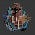 Whimsical Cartoon Castle With Multi Story Structure Red Spires On Blue Ice Base