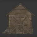 Rustic Wooden Cabin With Sloped Shingle Roof Stone Base And Water Wheel