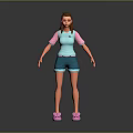 3D Game Movie Character Wearing Blue Top Pink Sleeves Brown Hair Glasses And Pink Slippers