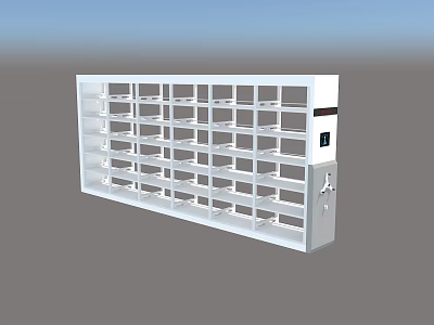 Modern White Storage Cabinet Rack With Multiple Grid Compartments And Control Panel Lock 3d model