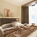 Cozy Tatami Bedroom Interior Design With Warm Tones Window Curtains And Wall Art