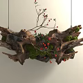 Wooden Stone Hanging Decoration With Natural Moss Red Berries And Branch