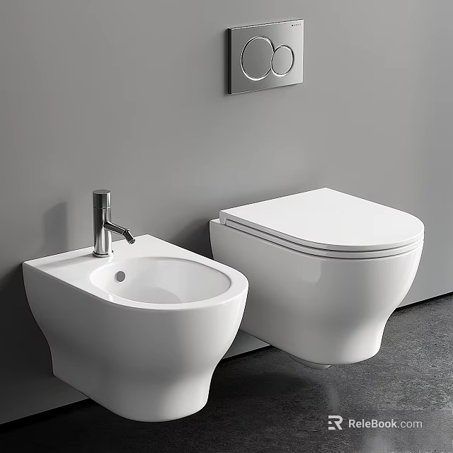 Modern Wall Mounted White Toilet With Bidet And Chrome Faucet In Bathroom 3d model 