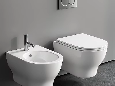 Modern Wall Mounted White Toilet With Bidet And Chrome Faucet In Bathroom 3d model
