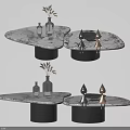 Modern Irregular Shaped Coffee Table With Black Base And Decorative Items 3d model