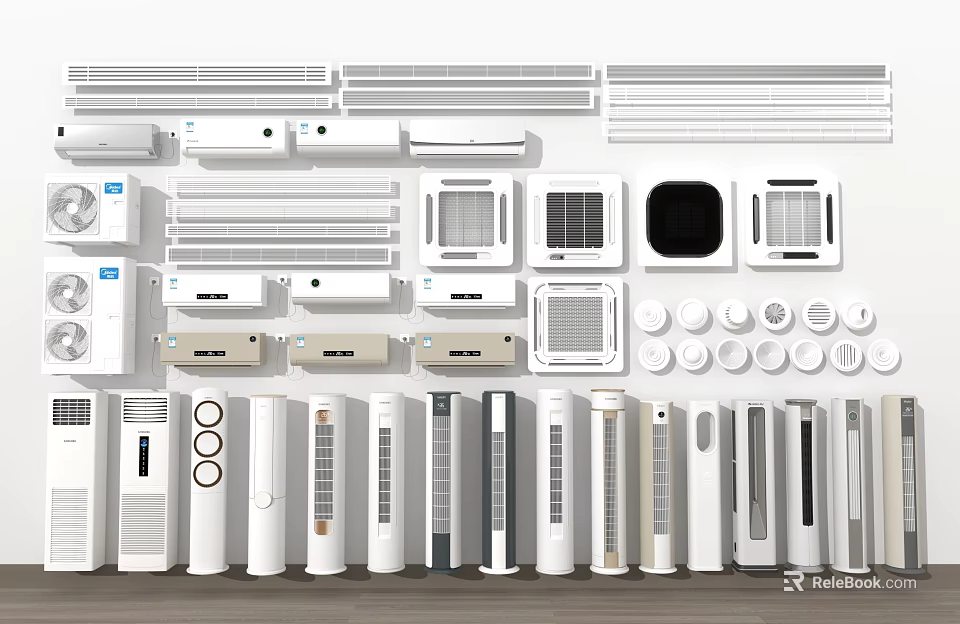Various Types of Air Conditioners and Fans Displayed 3d model 
