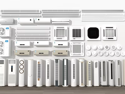 Various Types of Air Conditioners and Fans Displayed 3d model