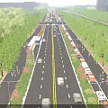 Wide Urban Road Infrastructure With Central Yellow Line Trees Vehicles And Canal