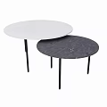 Modern Round Table Set With White And Dark Gray Marble Tops And Black Thin Legs