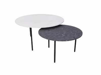 Modern Round Table Set With White And Dark Gray Marble Tops And Black Thin Legs 3d model