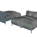 Modern Double Bed With Blue Headboard Gray Bedding And Cozy Blanket 3d model