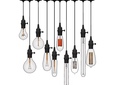Stylish Modern Pendant Lights with Various Designs Black Fixtures and Unique Filaments 3d model