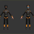 Weapon Equipped Scuba Diver 3D Models In Black Orange Suits With Masks And Fins 3d model