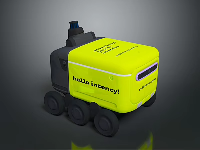 Yellow And Black Emergency Robot With Hello Emergency Label And Wheels 3d model