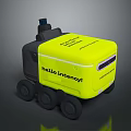 Yellow And Black Emergency Robot With Hello Emergency Label And Wheels 3d model