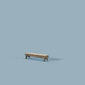Wooden Bench With Textured Surface And Curved Legs On Light Blue Background