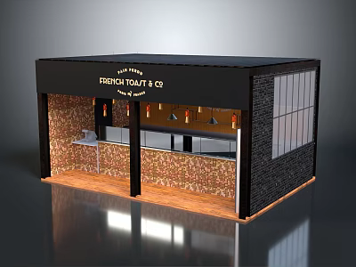 PRINCE TOUT AND CO Storefront Building Black Exterior With Glass Windows Interior Bar Counter 3d model