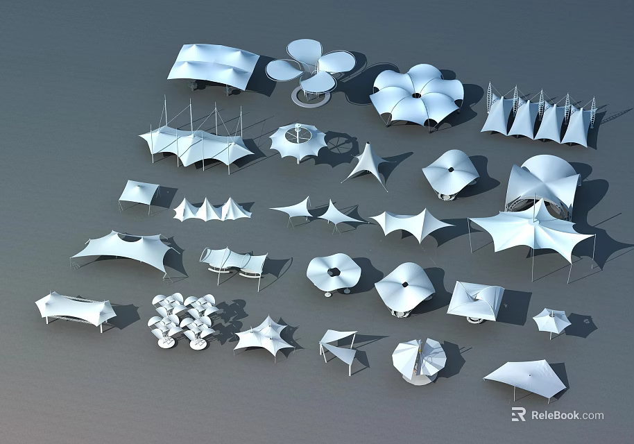Various Tensile Membrane Structures with Different Architectural Designs and Shapes for Modern Construction 3d model 