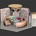 Sci Fi Interior Scene With Round Table Curved Seats Overhead Console Screens And Metallic Walls 3d model