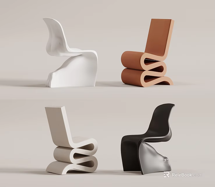 Modern Accent Chairs With Unique Curved Spiral Design White Brown Beige Black For Contemporary Home Decor 3d model 