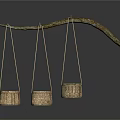 Handmade Woven Storage Baskets Hanging On Curved Branch For Home Decor
