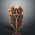 Medieval Dark Metal Shield With Bronze Edges Trident Symbol And Riveted Design