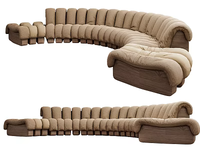 Modern Beige Modular Sectional Sofa With Curved Linear Shapes And Plush Fabric Cushions 3d model