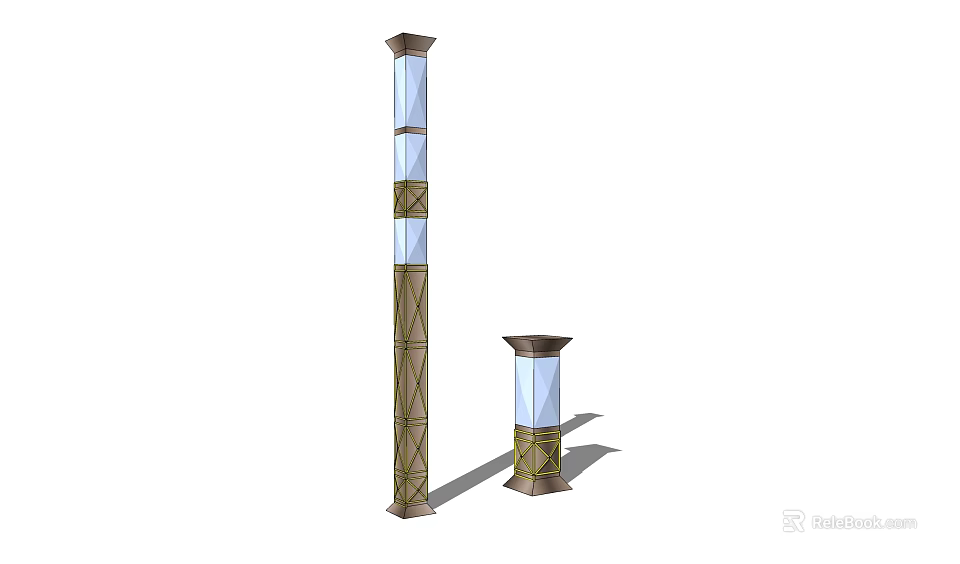 Outdoor Pillar Lights With Glass Panels And Decorative Metal Frames For Garden 3d model 