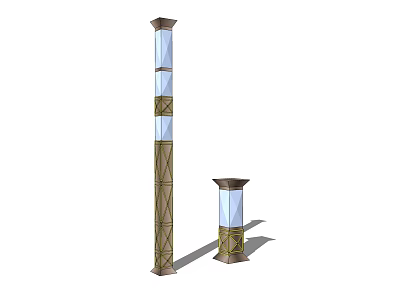 Outdoor Pillar Lights With Glass Panels And Decorative Metal Frames For Garden 3d model