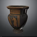 Ancient Greek Vase Sculpture With Carved Figures And Intricate Decorative Patterns