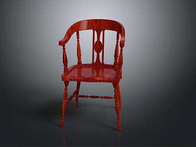 Traditional Red Wooden Chair With Armrests And Carved Back Design 3d model