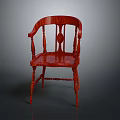 Traditional Red Wooden Chair With Armrests And Carved Back Design