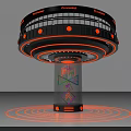 Futuristic Sci Fi Device With Circular Design Orange Lights Pillar Geometric Patterns And Halo Rings