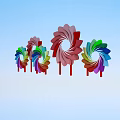 Colorful Windmill Shaped Building Components With Multicolored Decorative Columnar Structures 3d model